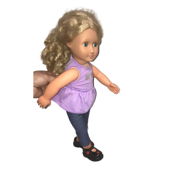 OUR GENERATION Blonde Long Haried 18" Doll with Sweet Face and Purple "DANCE" - Picture 4 of 4